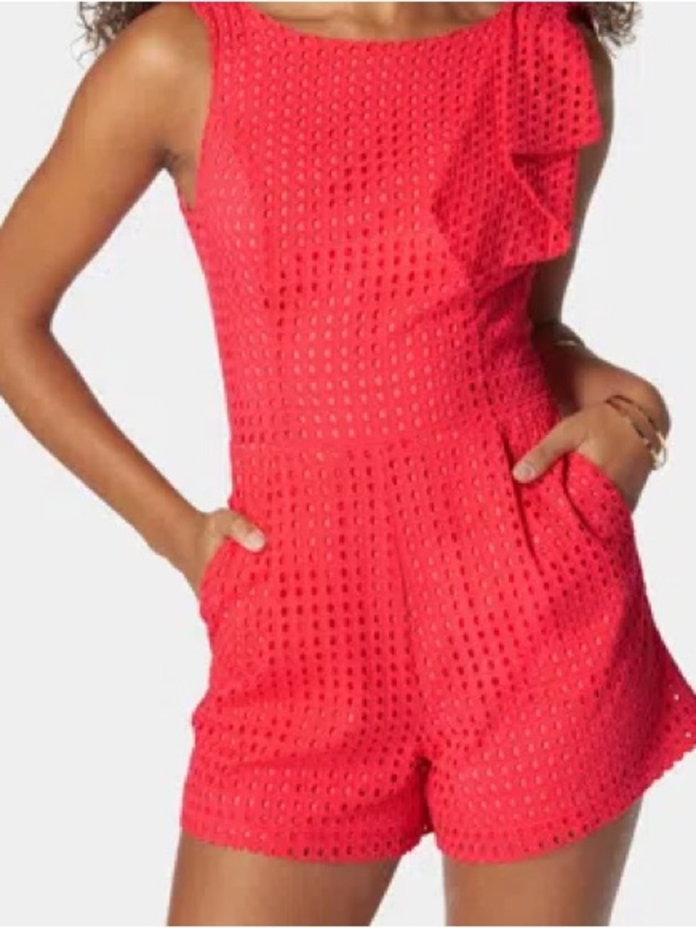 bebe Hibiscus Pink Eyelet Open Back Bow Romper Size 12